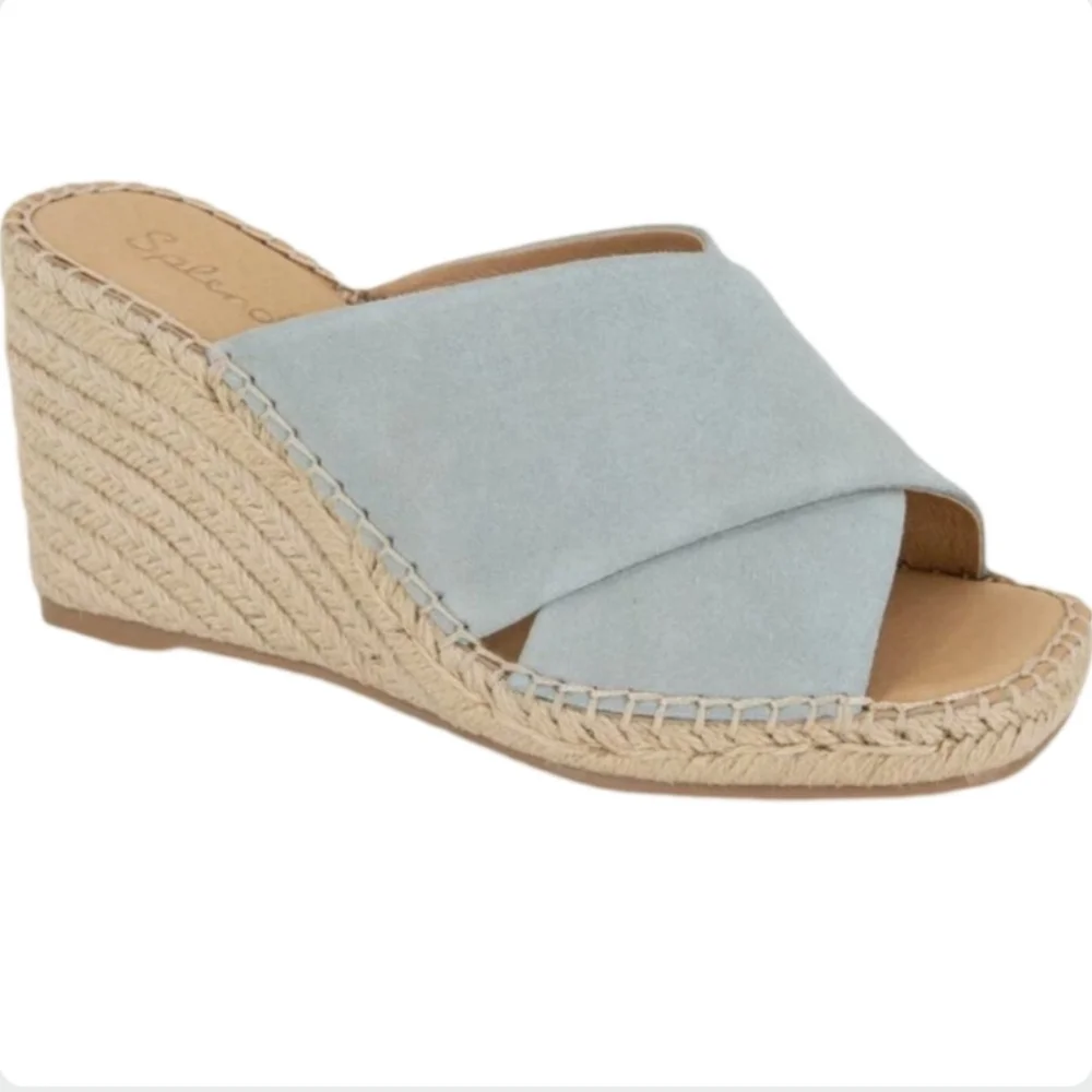 Splendid Britt Wedge Espadrille Sandals Ibiza Blue Suede 9M